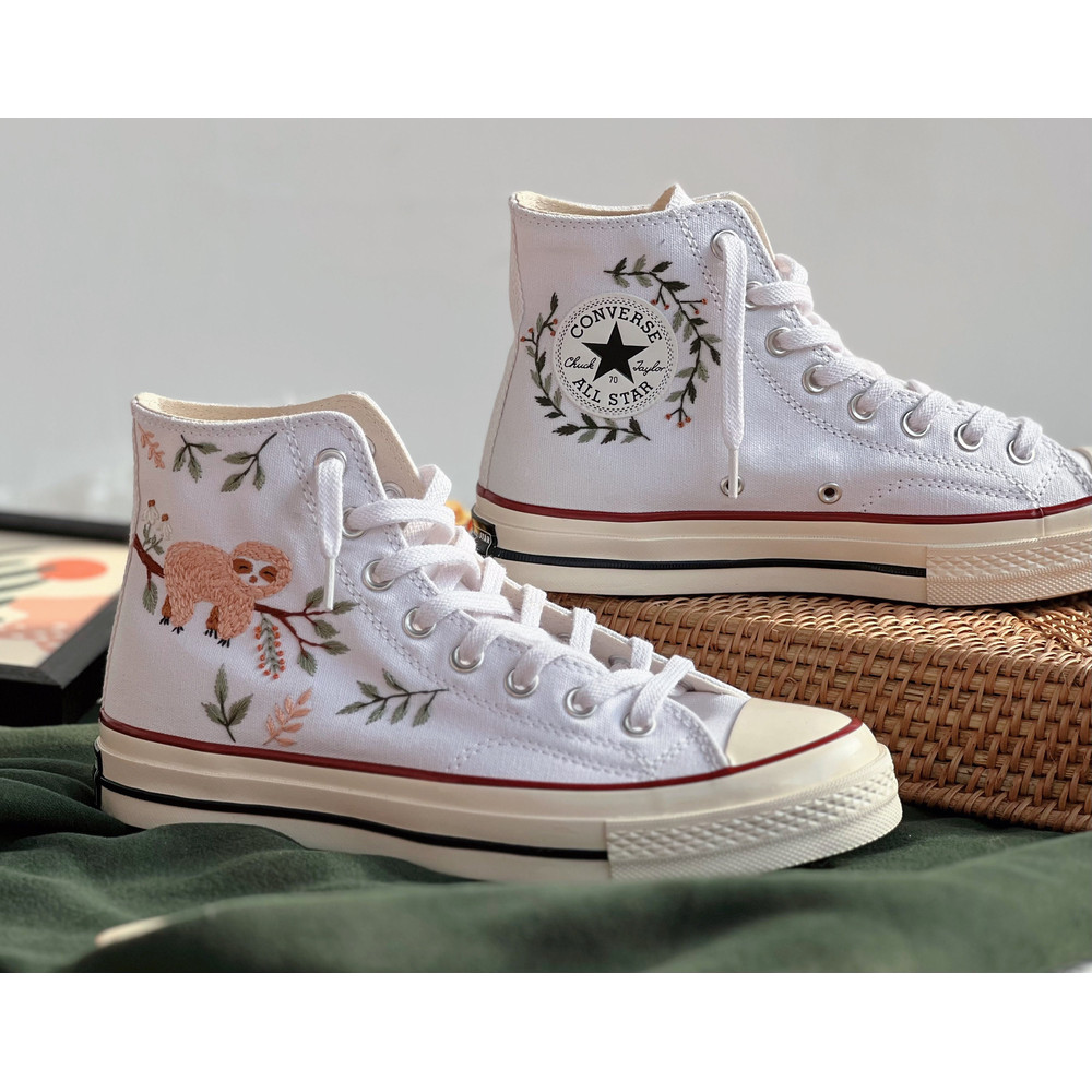 Embroidered ConverseCustom Converse PetEmbroidered Orangutan On A Tree BranchEmbroidered Converse Chuck Taylor 1970sGift For Her - 7.jpg