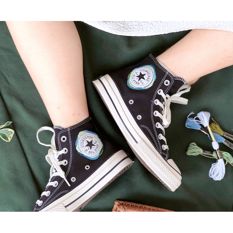 Embroidered ConverseCustom Kawaii CatEmbroidered Converse High Tops Cat Embroidery ArtCustom Blue CatCustom Logo ConverseCat Gift - 7.jpg