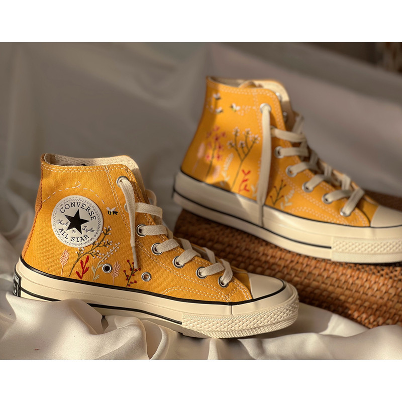 Embroidered ConverseFloral ConverseCustom Converse Colorful Bees And Flower GardenCustom Logo Converse Chuck Taylors 1970sGift For Her - 2.jpg