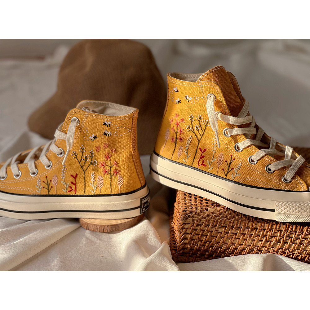 Embroidered ConverseFloral ConverseCustom Converse Colorful Bees And Flower GardenCustom Logo Converse Chuck Taylors 1970sGift For Her - 3.jpg