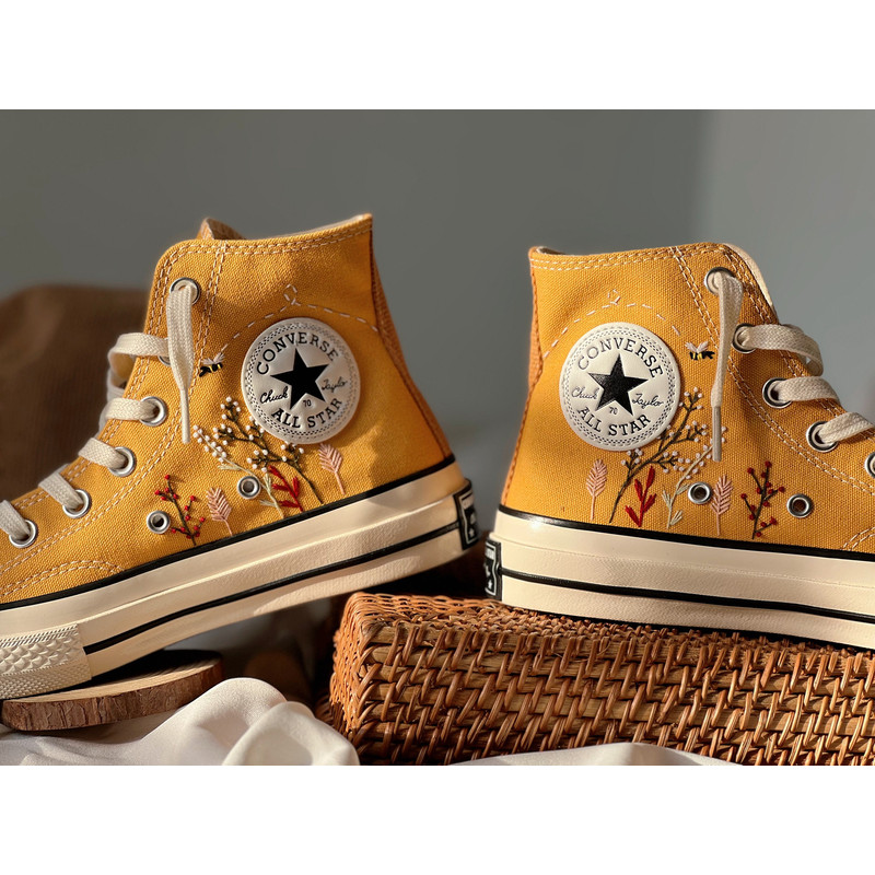 Embroidered ConverseFloral ConverseCustom Converse Colorful Bees And Flower GardenCustom Logo Converse Chuck Taylors 1970sGift For Her - 4.jpg