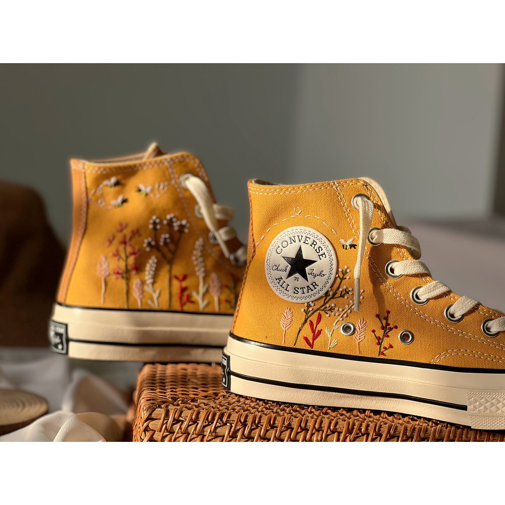 Embroidered ConverseFloral ConverseCustom Converse Colorful Bees And Flower GardenCustom Logo Converse Chuck Taylors 1970sGift For Her - 5.jpg