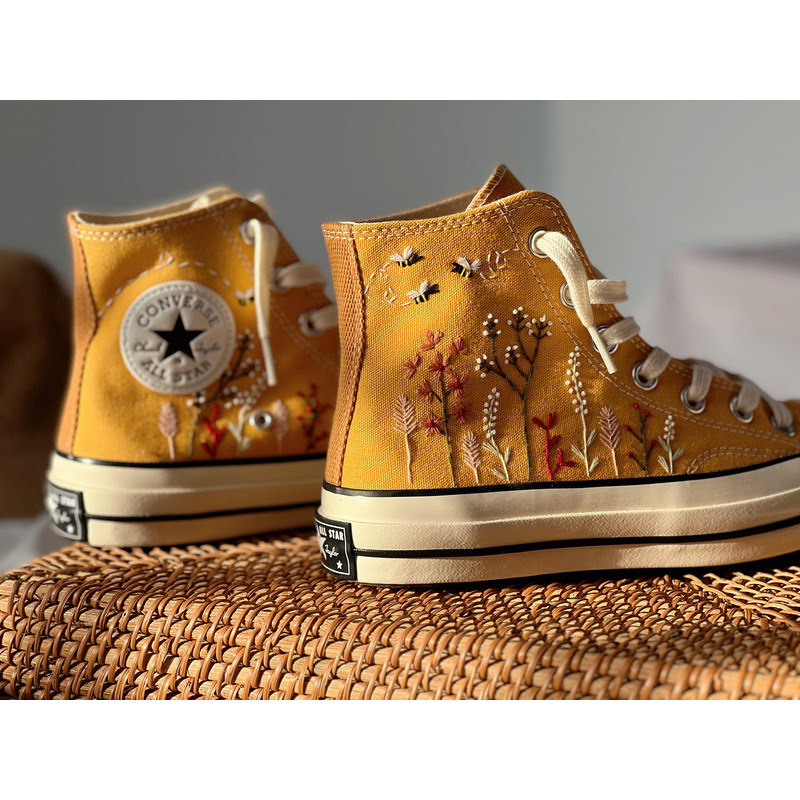 Embroidered ConverseFloral ConverseCustom Converse Colorful Bees And Flower GardenCustom Logo Converse Chuck Taylors 1970sGift For Her - 6.jpg