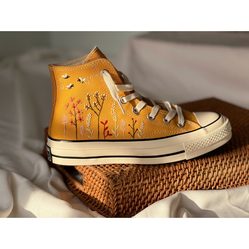Embroidered ConverseFloral ConverseCustom Converse Colorful Bees And Flower GardenCustom Logo Converse Chuck Taylors 1970sGift For Her - 7.jpg
