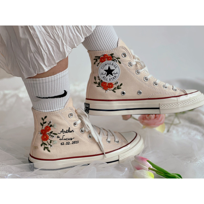 Embroidered ConverseWedding ConverseFlower ConverseCustom Converse Wedding Name And DateEmbroidered Converse High Tops Orange Rose - 1.jpg