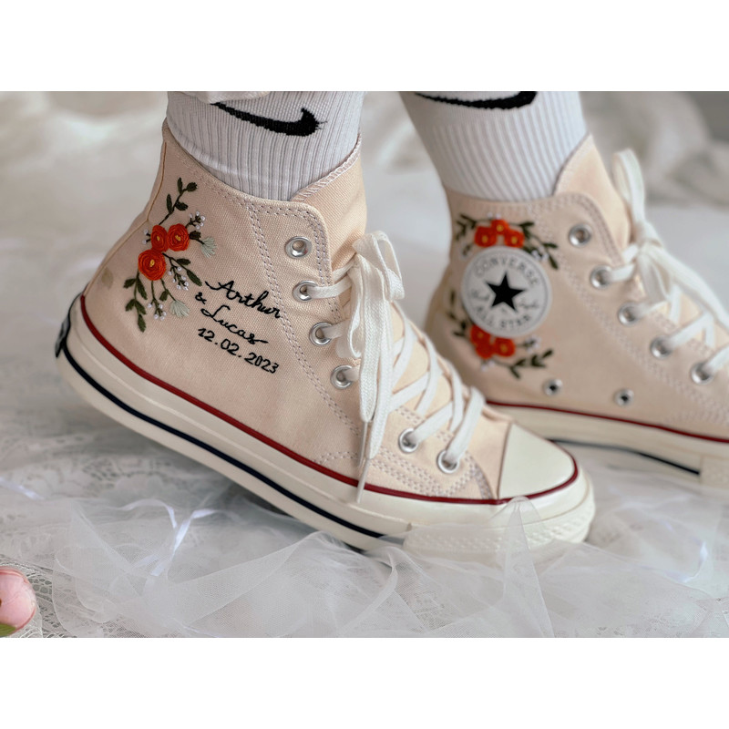 Embroidered ConverseWedding ConverseFlower ConverseCustom Converse Wedding Name And DateEmbroidered Converse High Tops Orange Rose - 2.jpg