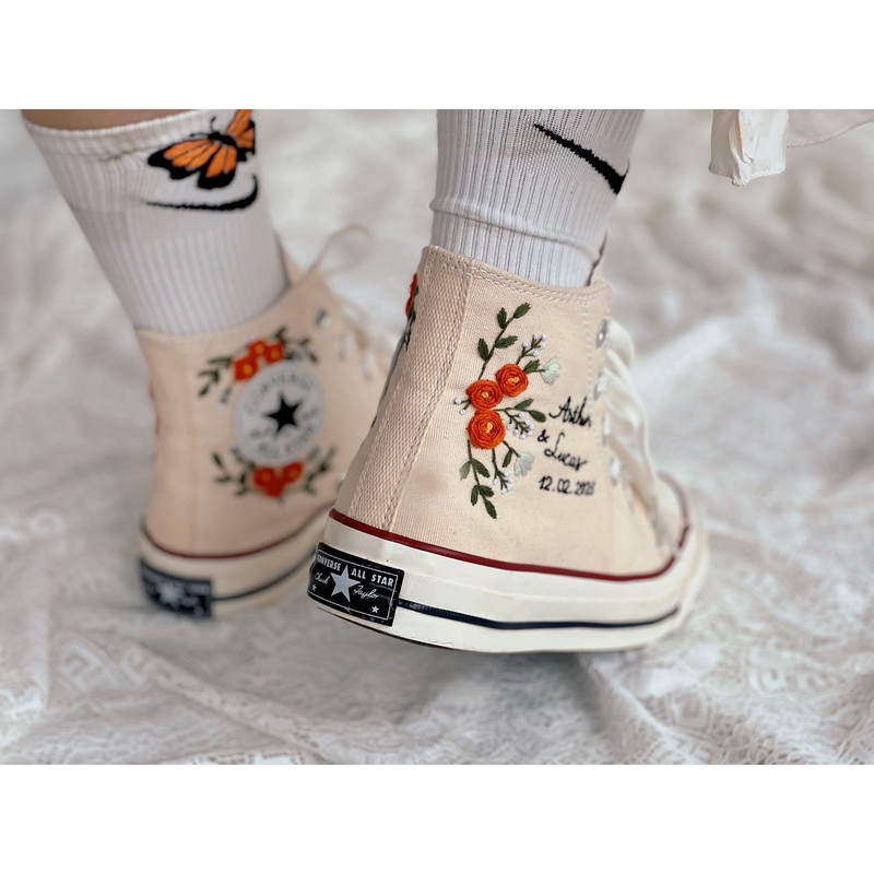 Embroidered ConverseWedding ConverseFlower ConverseCustom Converse Wedding Name And DateEmbroidered Converse High Tops Orange Rose - 5.jpg