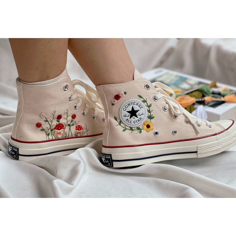 Mushroom ConverseEmbroidered ConverseEmbroidered Rose And Mushroom GardenConverse High Tops Chuck Taylor1970sFlowerConverse - 2.jpg