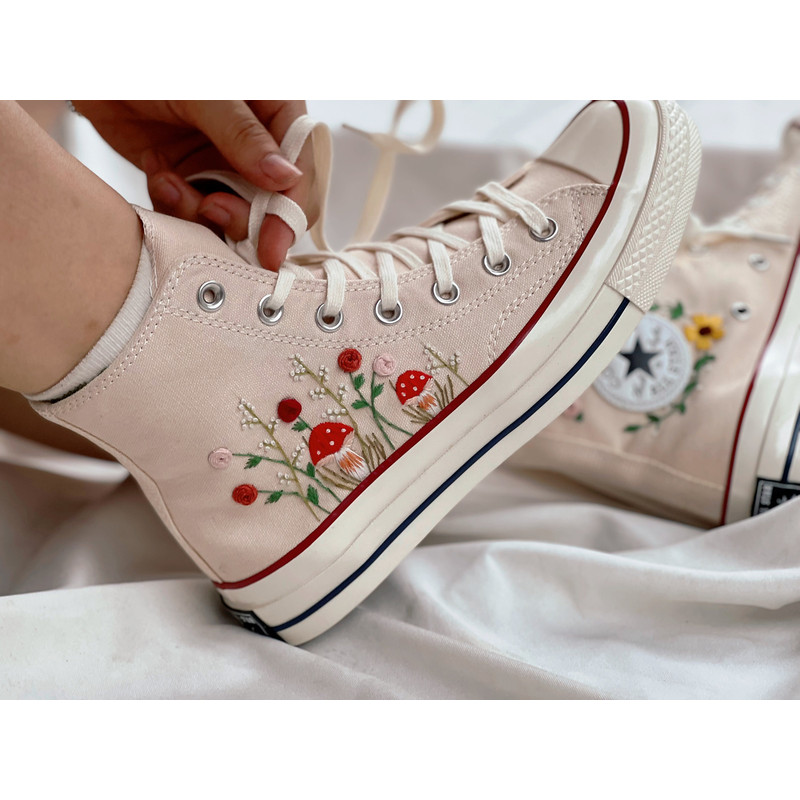 Mushroom ConverseEmbroidered ConverseEmbroidered Rose And Mushroom GardenConverse High Tops Chuck Taylor1970sFlowerConverse - 4.jpg