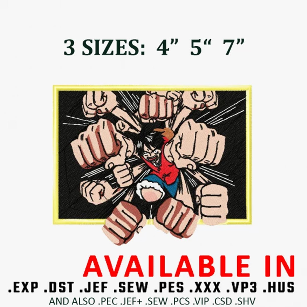 Luffy Punch Embroidery Design