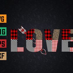 girls valentines day hearts love leopard & plaid kids svg, eps, png, dxf, digital download