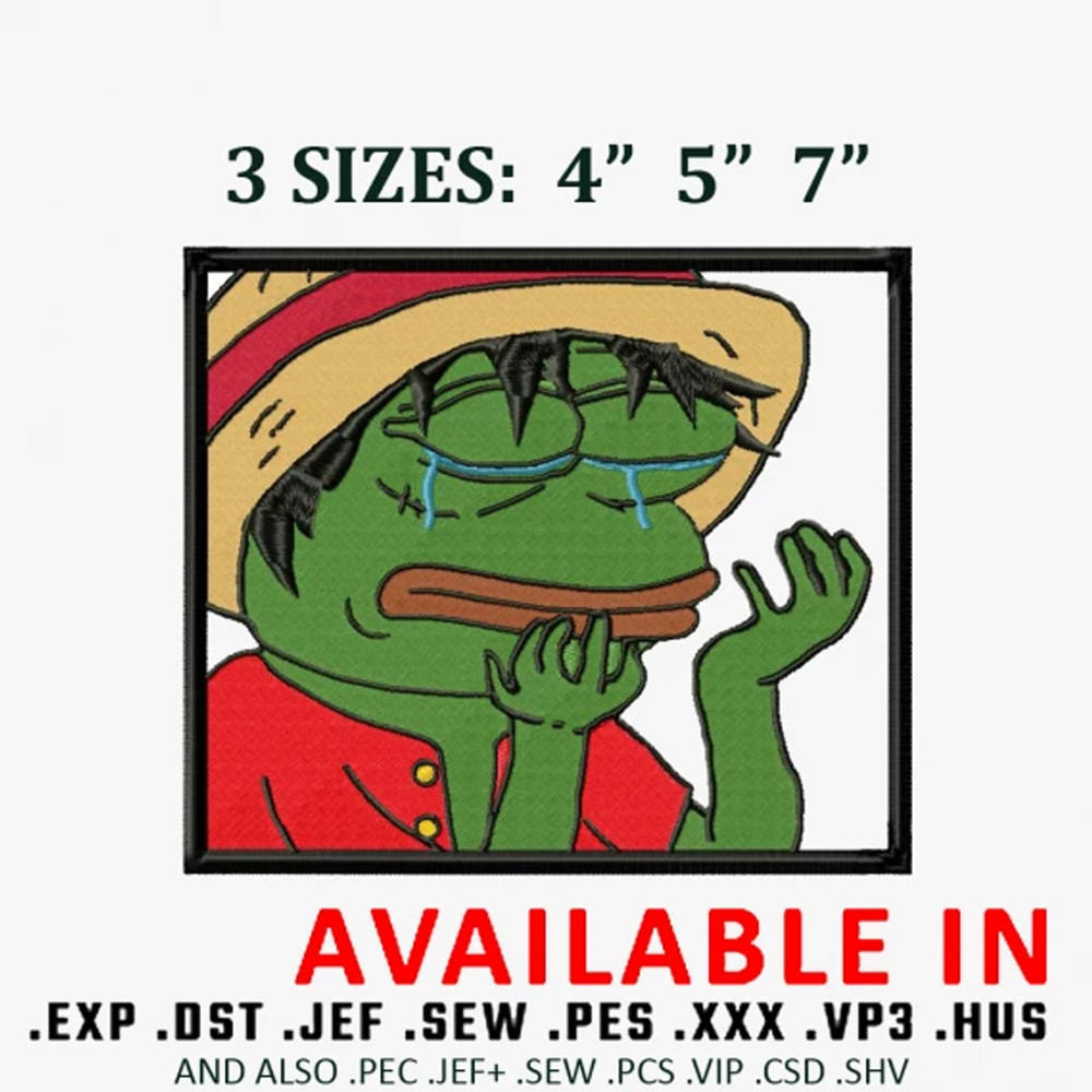 Luffy meme frog embroidery design