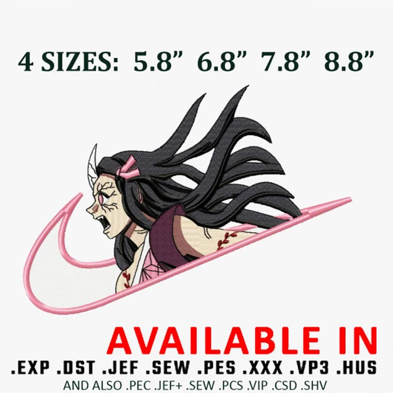 Nezuko demon x nike embroidery design