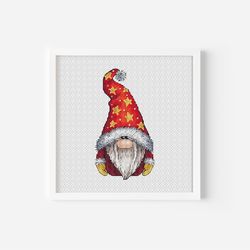 Christmas Gnome Cross stitch pattern PDF, Nursery Counted Cross Stitch, Funny Home Gift, Wizard Hat Embroidery Instant