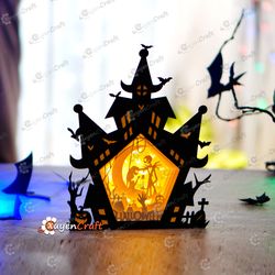 Nightmare before christmas in Haunted House Shadow Box Halloween PDF, SVG Light Box for Cricut Projects , ScanNcut