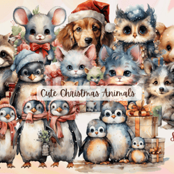watercolor christmas animals png clipart set no 1,watercolor animals clipart, sublimation clipart, christmas png clipart
