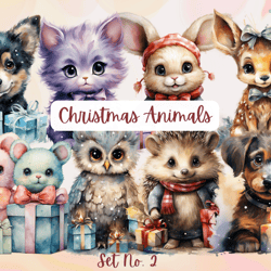 Watercolor Christmas Animals Png Clipart Set No 2,Watercolor animals clipart, Sublimation clipart, Christmas PNG clipart