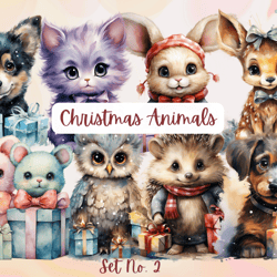 watercolor christmas animals png clipart set no 2,watercolor animals clipart, sublimation clipart, christmas png clipart