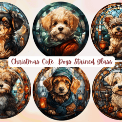 Christmas Cute Dogs Stained Glass Png Clipart,Holiday stained glass designs, Christmas PNG clipart, Dog clipart