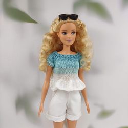 Barbie doll clothes blue ruffle jumper