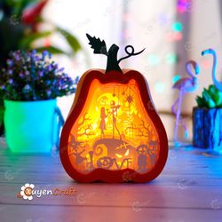 Nightmare before christmas in Tall Pumpkin Lantern Shadow Box SVG for Cricut Projects, Halloween Pumpkin Lightbox