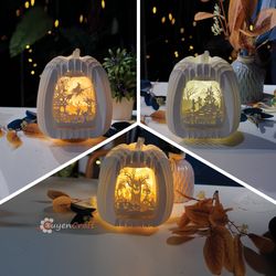 Pack 3 Halloween Tall Pumpkin Pop Up 3D SVG, Studio Template, DIY Halloween Lightbox 3D Papercut Shadow Box