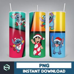 Christmas Stitch Tumbler Wrap, Stitch Sublimation Designs, 20 oz Stitch Tumbler, Cartoon Christmas Tumbler PNG (32)