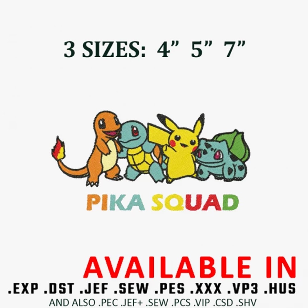 Pika squad embroidery design