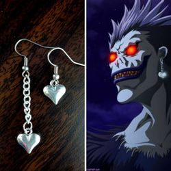 ryuk inspired earrings death note jewelry asymmetrical silver heart earring shinigami earrings anime cosplay costume