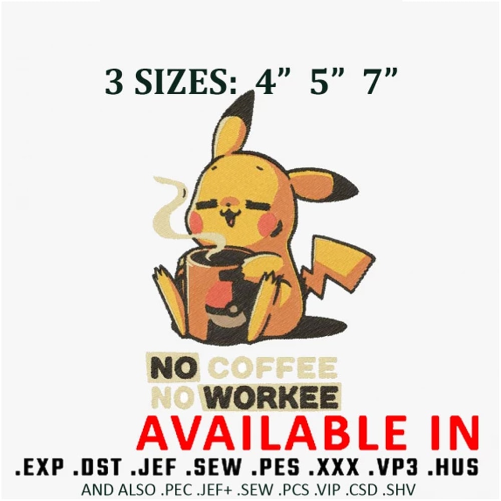 Pikatchu coffee embroidery design