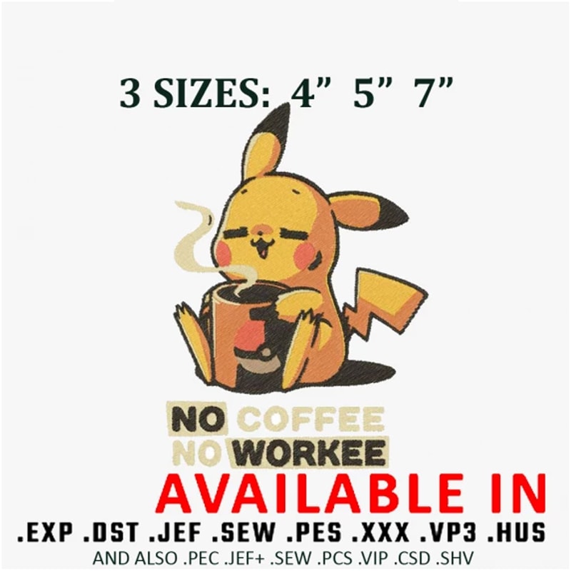 Pikatchu coffee embroidery design