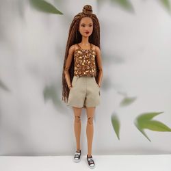 Barbie doll clothes beige shorts