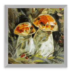 Mushrooms modern original oil painting wall art painting 6 x 6 inches