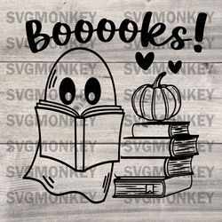 Halloween Booooks SVG , Librarian SVG , Book Lover , Ghost reading svg , Halloween Party Teacher SVG DXF PNG EPS
