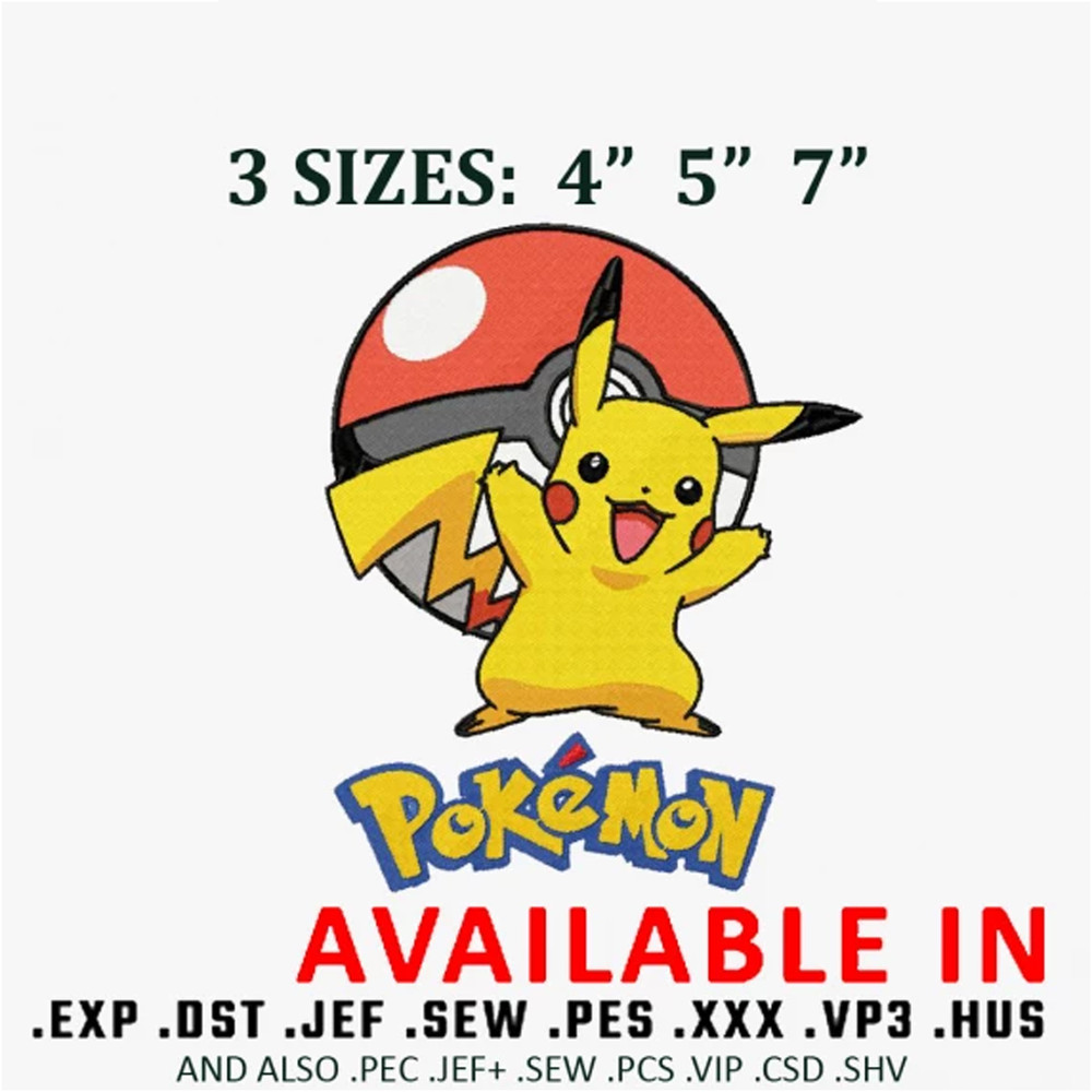 Pokemon ball pikachu Embroidery Design