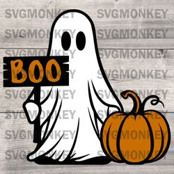 Cute Ghost with Pumpkin SVG, Ghost Decor Svg, Halloween svg, Halloween Laser Cut Files, Pumpkin Svg SVG DXF PNG EPS
