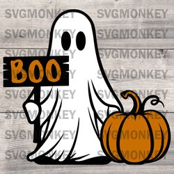 cute ghost with pumpkin svg, ghost decor svg, halloween svg, halloween laser cut files, pumpkin svg svg dxf png eps