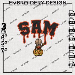 Sam Trick Or Treat Drop Name Embroidery Designs, Horror Characters, Halloween Embroidery, Machine Embroidery Files
