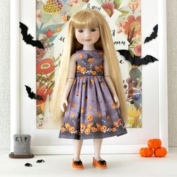 Handmade Halloween outfit purple pumpkins dress for Ruby Red Fashion Friends doll, 14"-15" doll clothes for scary season