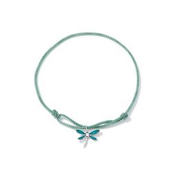 Dragonfly bracelet, Adjustable green cotton cord jewelry