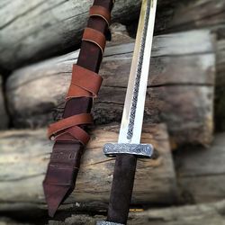 hand forged high carbon steel viking sword, sharp / battle ready medieval sword.