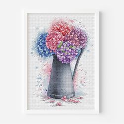 Hydrangea Cross Stitch Pattern PDF, Flowers Counted Cross Stitch, Floral Bouquet Hand Embroidery Instant Download DIY