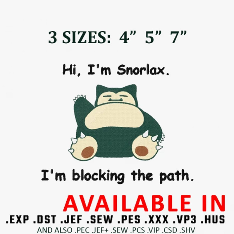 Snorlax Pokemon Embroidery Design
