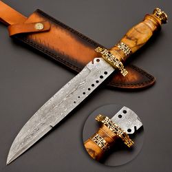 Custom Handmade Damascus Steel Dagger/Bowie Knife - Rose Wood Handle With Sheath