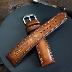 Watch strap for Omega Speedmaster, light brown genuine leather, watchband, handmade
