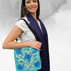 handmade suede embroidered messenger bag