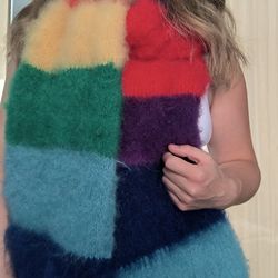 fuzzy rainbow mohair scarf