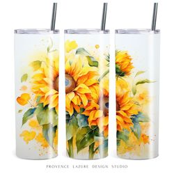 Watercolor Sunflowers 20 oz Skinny Tumbler Sublimation Digital Design Instant Download DIGITAL ONLY 20 oz Tumbler Wrap