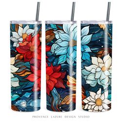 Stained Glass Winter Flowers 20 oz Skinny Tumbler Sublimation Digital Design Instant Download DIGITAL 20 oz Tumbler Wrap