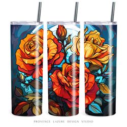 Modern Art Orange Roses 20oz Skinny Tumbler Sublimation Digital Design Instant Download DIGITAL Floral 20oz Tumbler Wrap